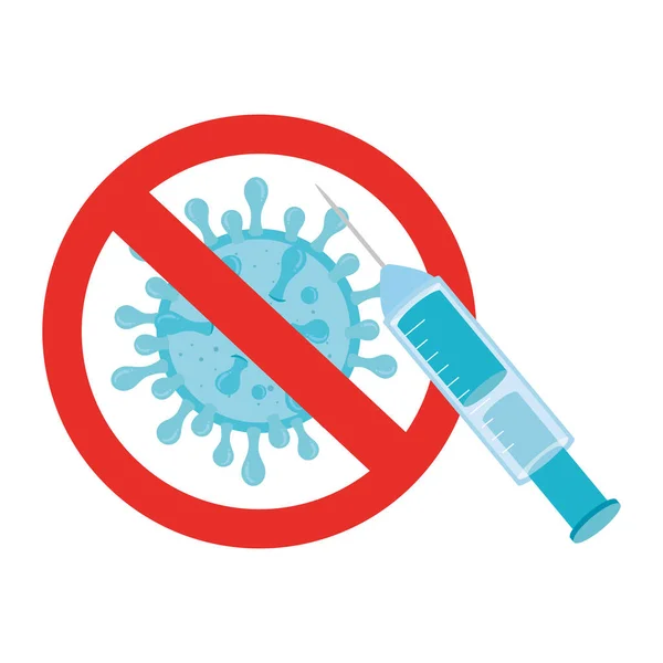 Particule virus covid 19 en signe interdit avec seringue — Image vectorielle