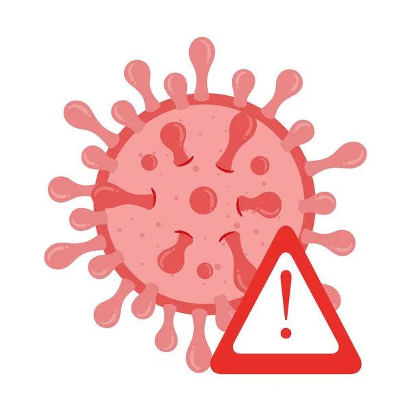 Virus de partículas covid 19 con señal de alerta — Vector de stock