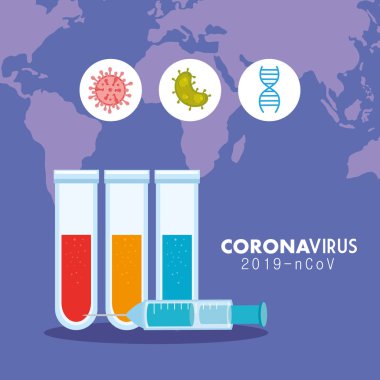 Coronavirus 2019 ncov posteri tüp testleri ve tıbbi simgelerle
