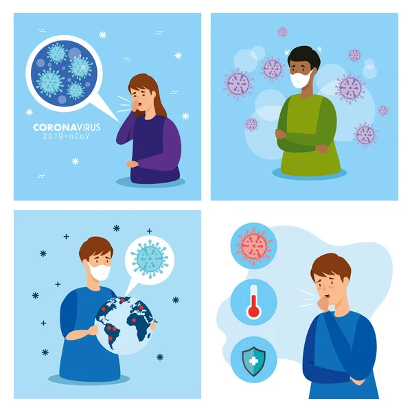 Set poster of coronavirus 2019 ncov and icons Stock Illustration