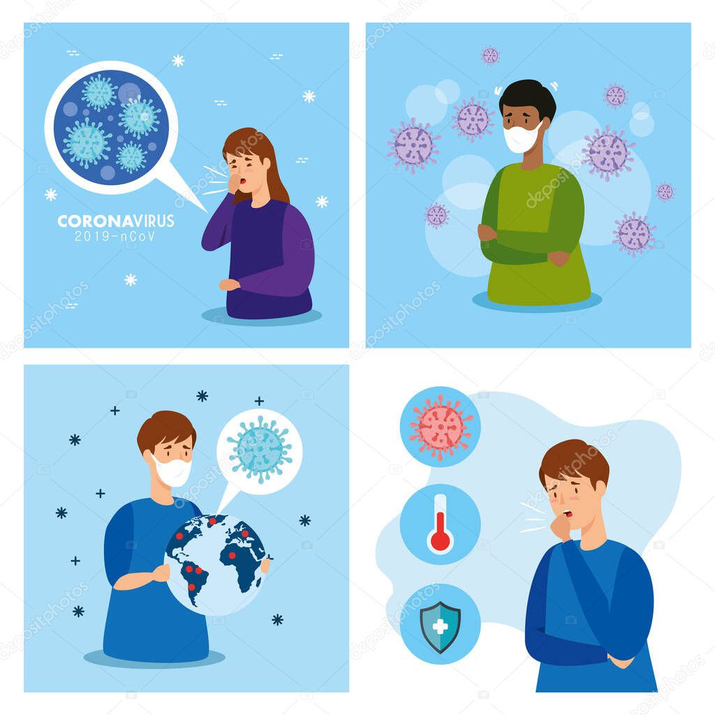 set poster of coronavirus 2019 ncov and icons