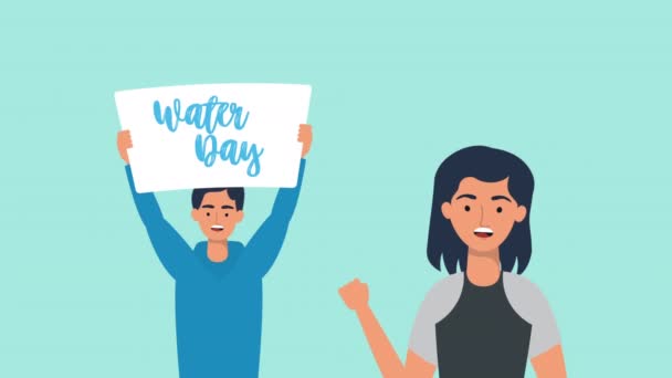 Activistische mannen in campagne voor waterdaganimatie — Stockvideo