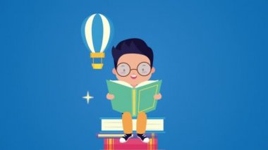 Dünya kitap günü kutlaması küçük bir çocuğun okuması ve roketi ile