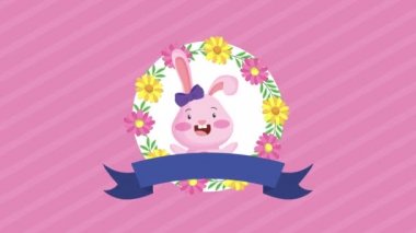 happy easter animated card with cute rabbit and flowers