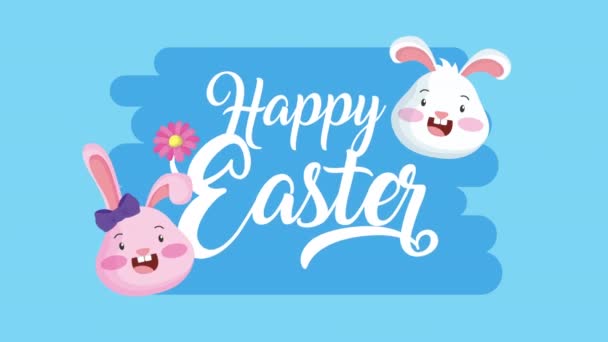 Happy easter animated card with rabbits couple — Stock Video