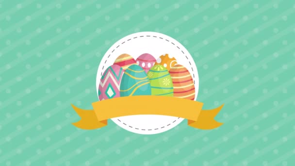 Feliz Pascua tarjeta animada con huevos pintados — Vídeos de Stock