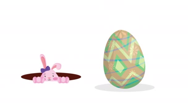 Glad påsk animerat kort med kvinnliga kanin och ägg målade — Stockvideo