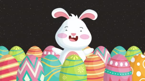 Happy easter animated card with rabbit and egg painted — Stock Video