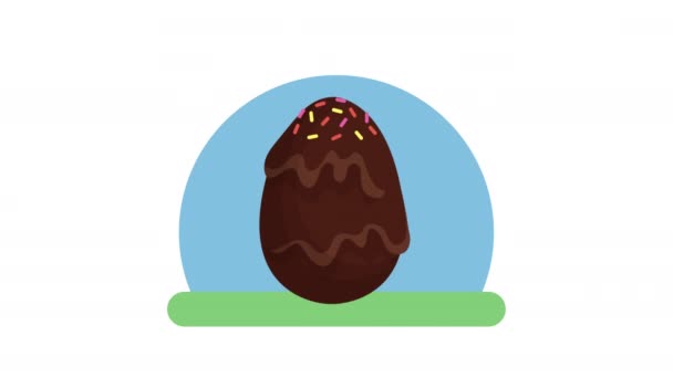 快乐的东方动画卡上有兔子夫妇和彩绘鸡蛋 — 图库视频影像