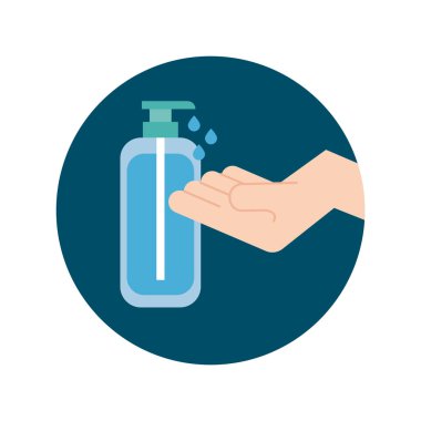 Antibakteriyel sabun bloğu ve düz stili olan eller