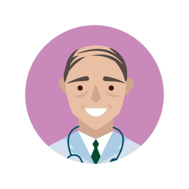 Steteskop karakter bloğu ve düz stili olan doktor.