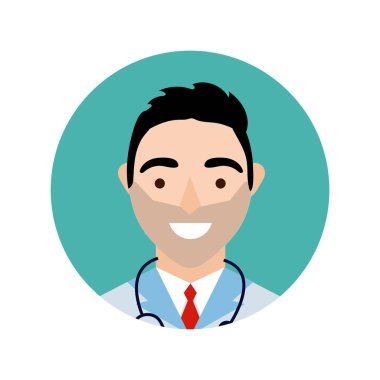 Steteskop karakter bloğu ve düz stili olan doktor.