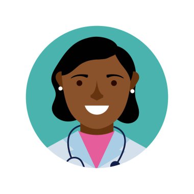 Steteskop bloğu ve düz stili olan afro kadın doktor.