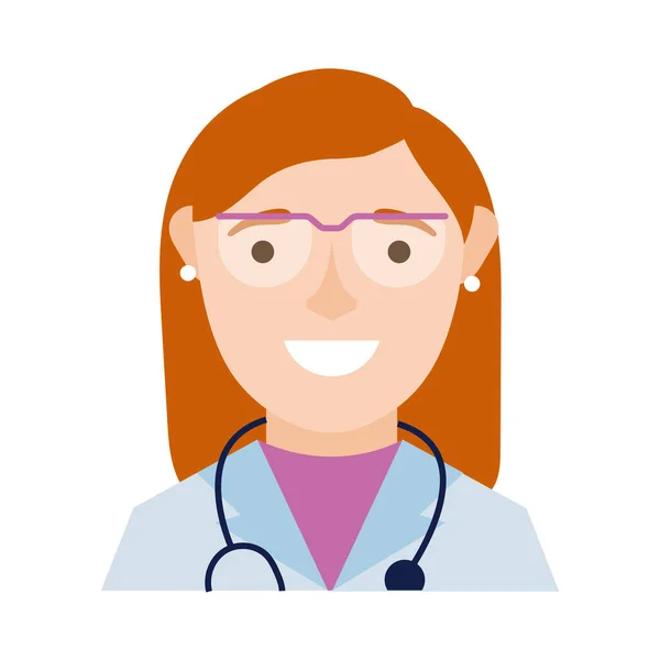 女医生，带听诊器和扁平眼镜 — 图库矢量图片