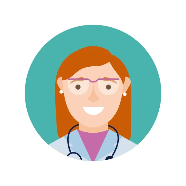 女医生与听诊器和眼镜块和平面风格 — 图库矢量图片