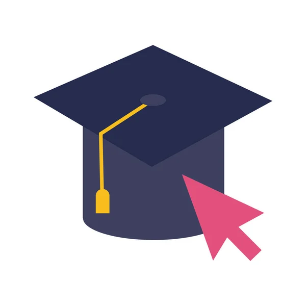 Chapeau de graduation et flèche éducation de la souris en ligne style plat — Image vectorielle