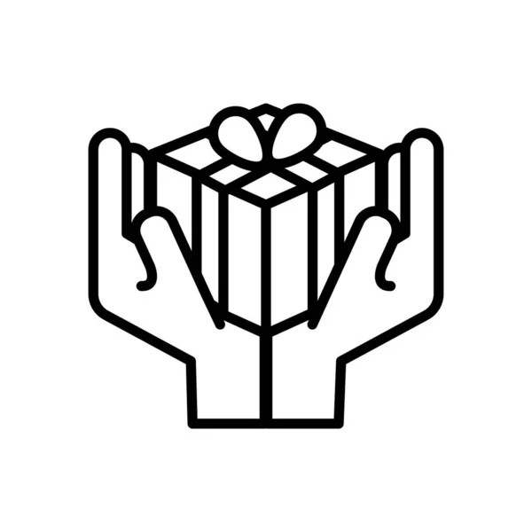 Manos levantamiento regalo caja presente línea estilo icono — Archivo Imágenes Vectoriales