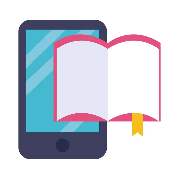 Livre électronique dans l'éducation smartphone style plat en ligne — Image vectorielle