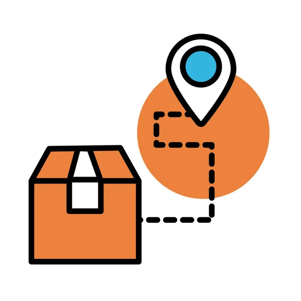 Caixa de entrega da caixa com linha de localização do pino e ícone de estilo de preenchimento — Vetor de Stock