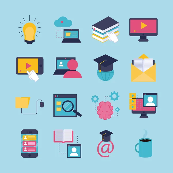 Bundle of education online set icons — Stock Vector
