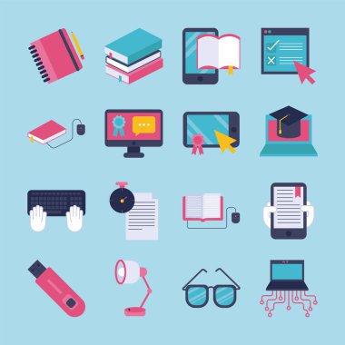 Eğitim paketi çevrimiçi set simgeleri