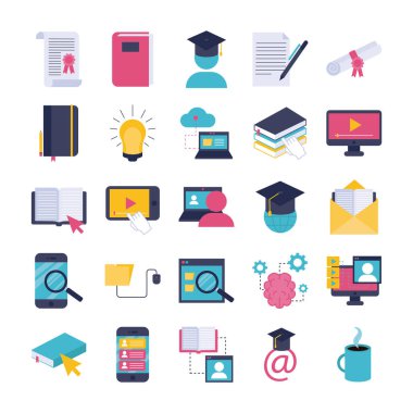 Eğitim paketi çevrimiçi set simgeleri