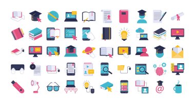 Eğitim paketi çevrimiçi set simgeleri