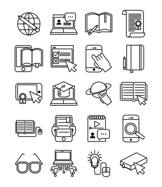 Bundle of education online set icons — Stock Vector