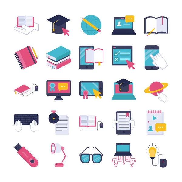 Paquete de iconos conjunto de educación en línea — Vector de stock