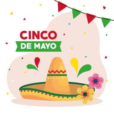Şapka hasırı ve dekorasyonlu cinco de mayonez posteri