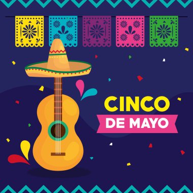 Gitarlı ve dekorasyonlu cinco de mayonez posteri