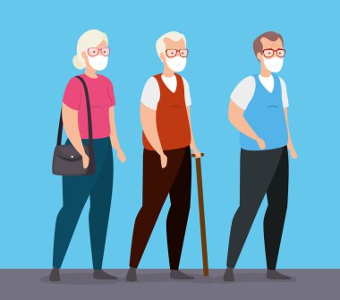 Solunum koruması olan bir grup yaşlı insan