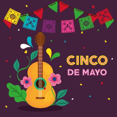 Gitarlı ve dekorasyonlu cinco de mayonez posteri