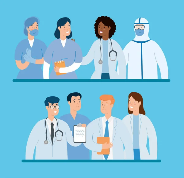 Group of doctors for care of covid 19 — Stock Vector