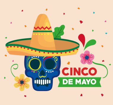 Kafatası ve şapkalı cinco de mayonez posteri