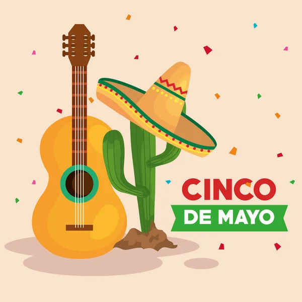 Cinco de mayo plakát kaktusz és ikonok hagyományos — Stock Vector