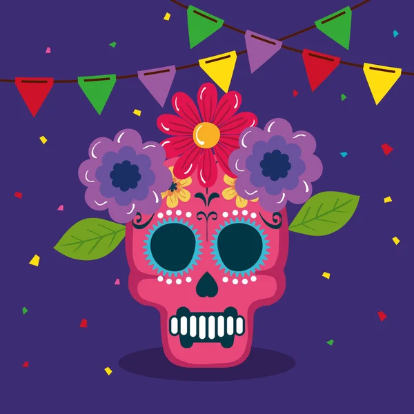 頭蓋骨と花の装飾が施されたcinco de mayoポスター — ストックベクタ