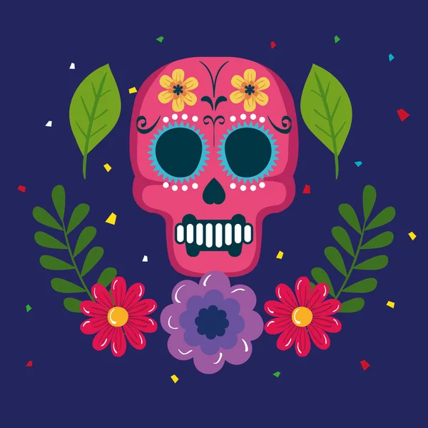 Póster cinco de mayo con decoración de cráneo y flores — Vector de stock