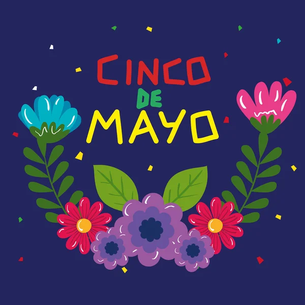 Плакат Синко де Майо с украшениями из цветов — стоковый вектор