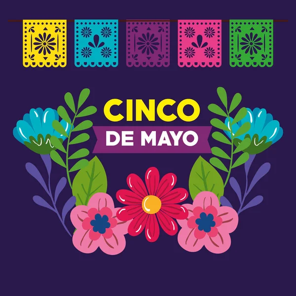 Плакат Синко де Майо с украшениями из цветов — стоковый вектор