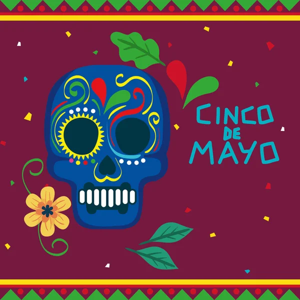 Cinco de mayo poszter koponya és dekoráció — Stock Vector