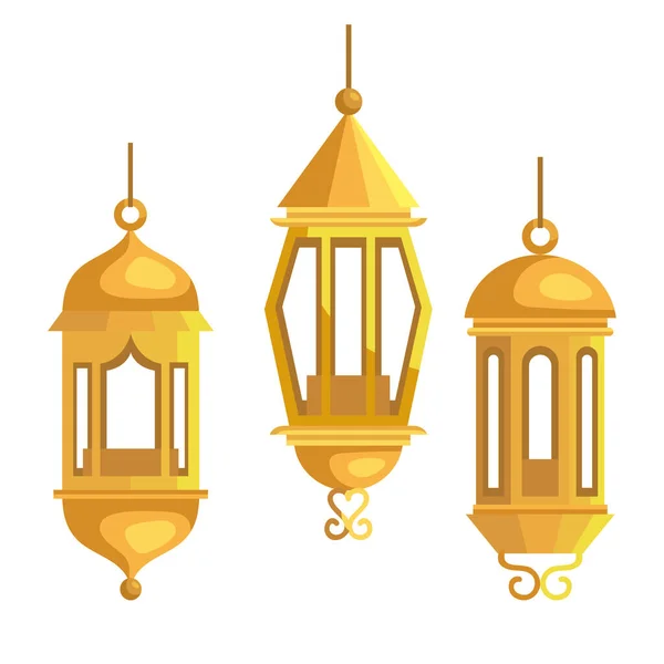 Set lanterne appese di ramadan kareem — Vettoriale Stock