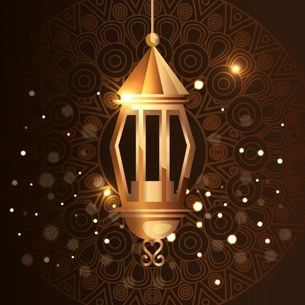 Ramadán kareem plakát s lucernou visící — Stockový vektor