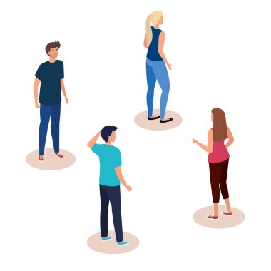 İnsanlarla covid 19 için sosyal mesafe kampanyası