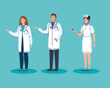 bir grup doktor ve hemşire karakter