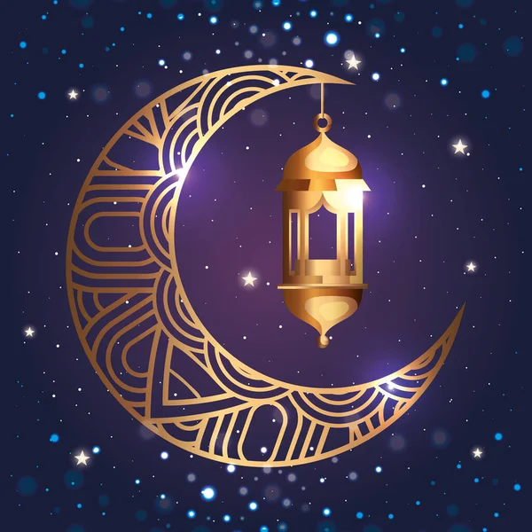 Ramadan-Kareem-Plakat mit Mond und Laternen — Stockvektor