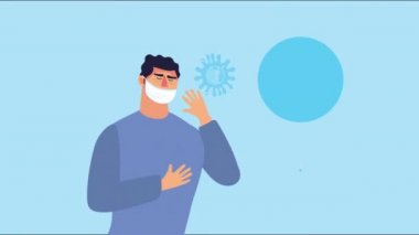 Yüz maskesi ve covid 19 parçacığı olan kişi