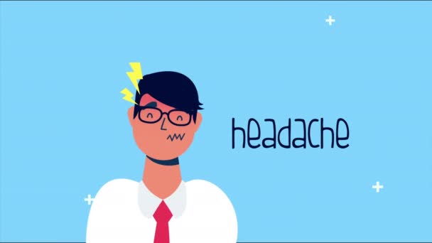 Pessoa doente com dor de cabeça covid 19 sintoma — Vídeo de Stock