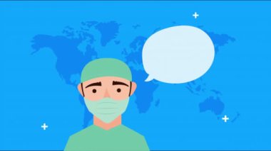Konuşma balonu ve dünya gezegeni olan doktor cerrah.