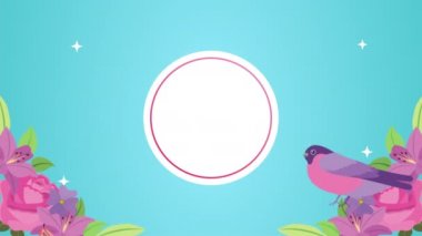 Güzel çiçekler bahçe ve kelebek çerçeveli kuş.